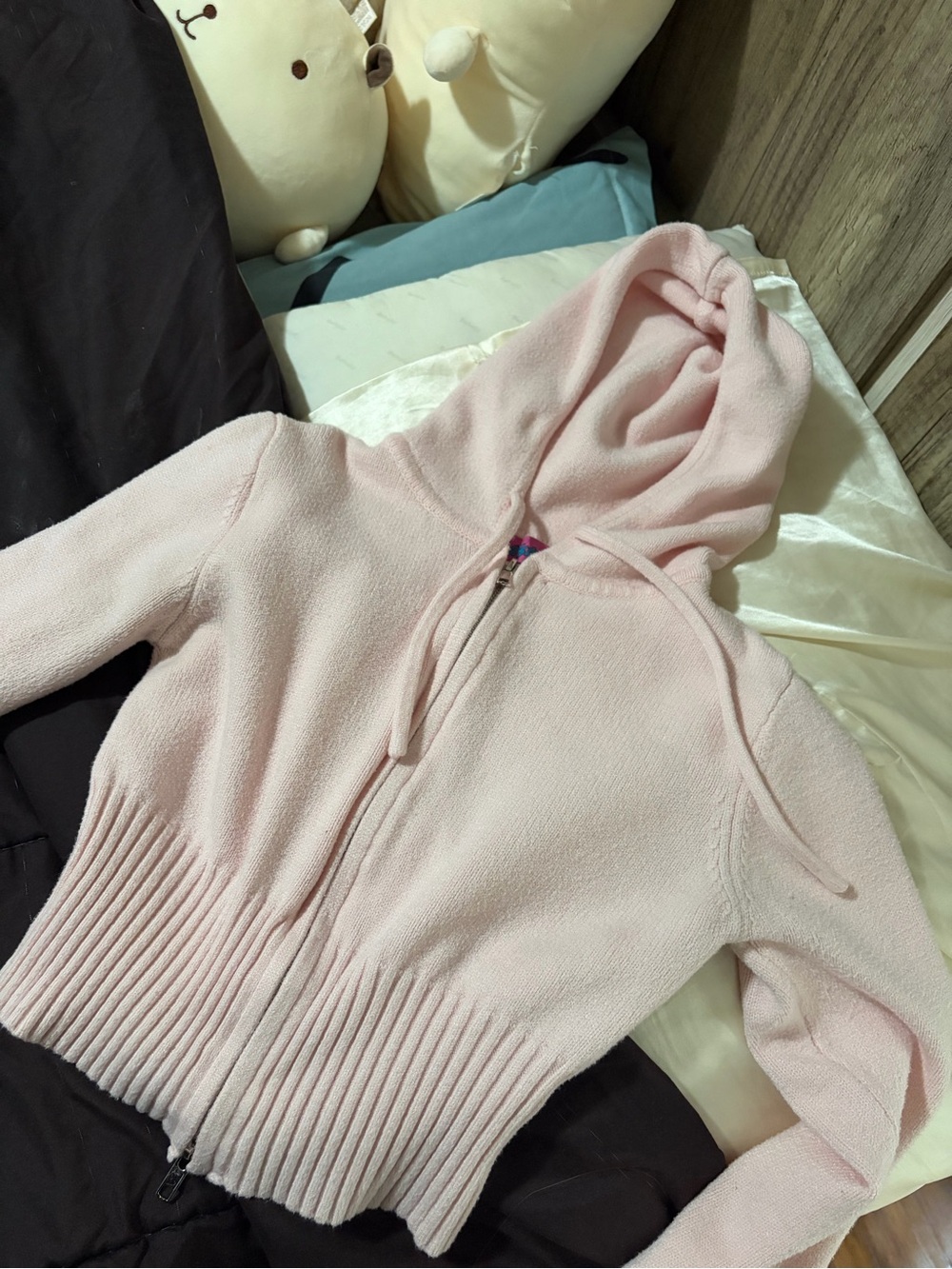 Edikted Desiree Light Pink Hooded Zip-Up Knit Sweater
